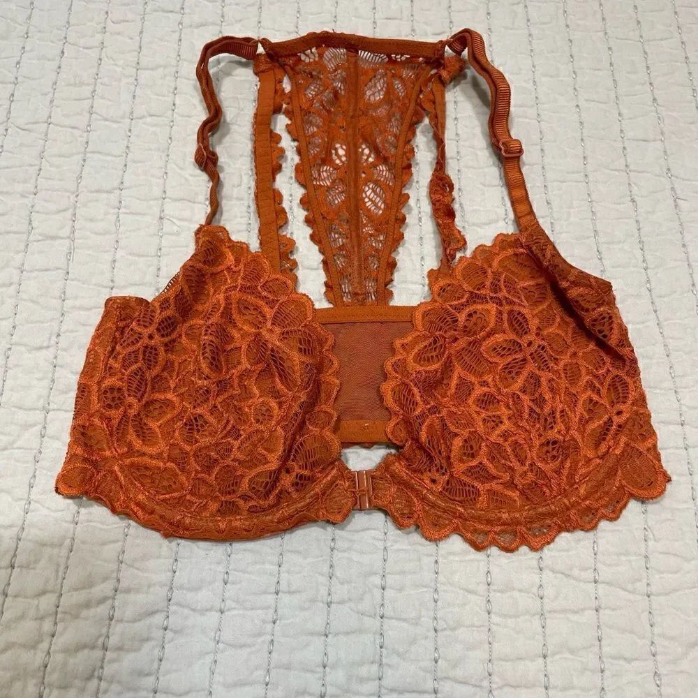 PINK Women Bra Black Bralette Lace Front Close No Tag, Est. Size 32B